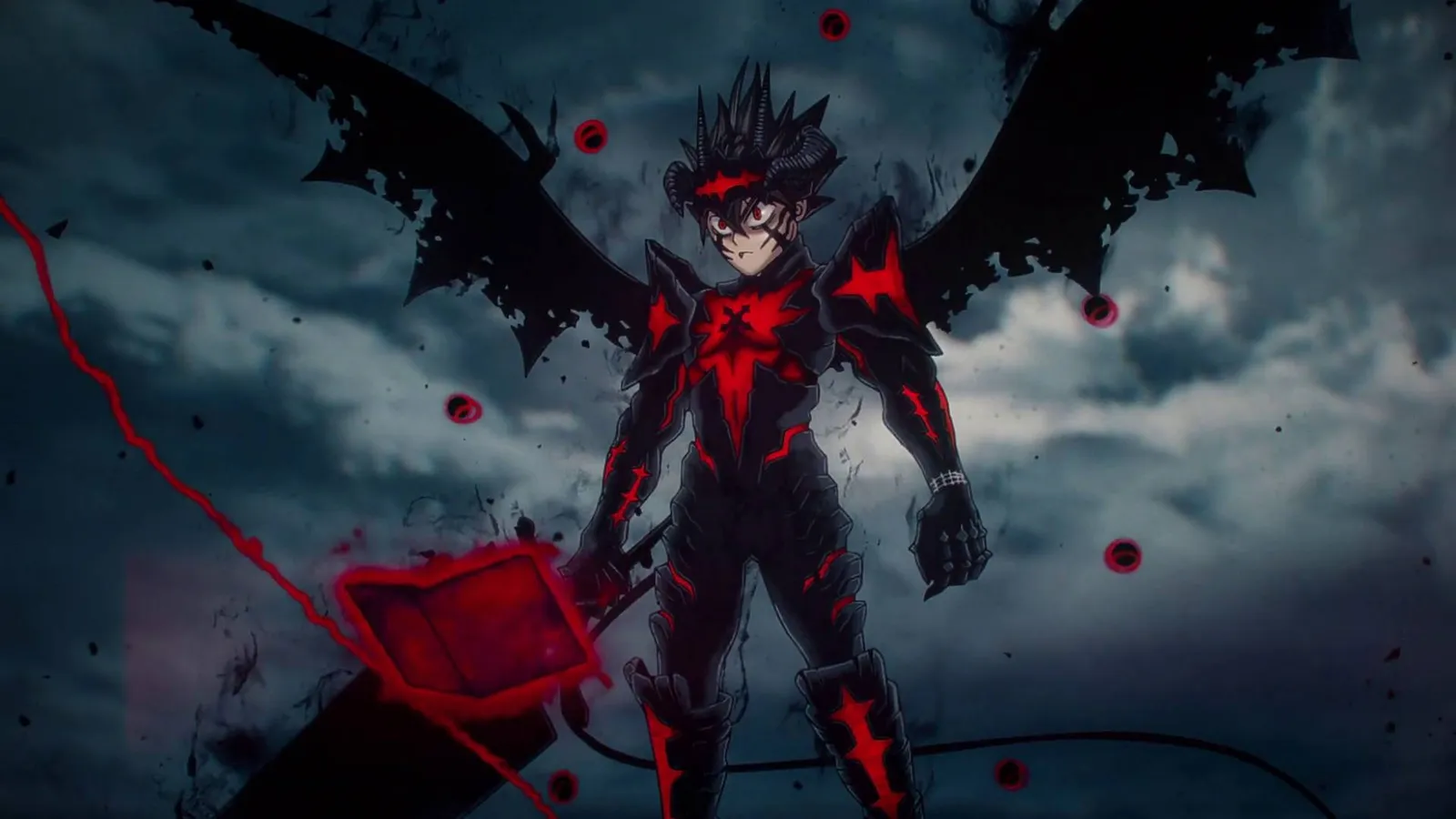 Asta transformé, ailes noires déployées, dans l'épisode 3